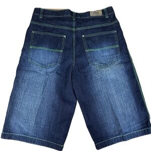 Vintage Y2K Ubug Baggy Jean Shorts Green Embroidered Jorts 38x15 Wide Leg Skater